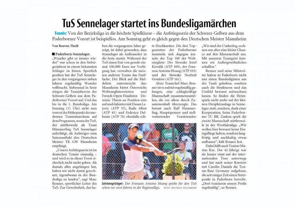Neue Westfälische Zeitung: Saisonvorschau Tennis