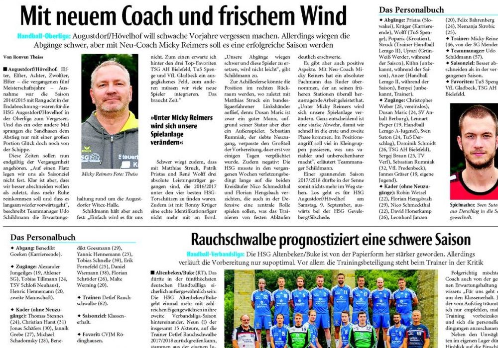 Neue Westfälische Zeitung: Saisonvorschau Handball